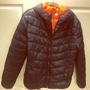Men’s Black and Orange Divided Puffer Jacket (L)